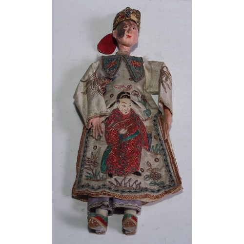 866 - Toys & Juvenalia - an early 20th century Chinese Opera doll, 30cm high; a Schuco style brown mohair ... 