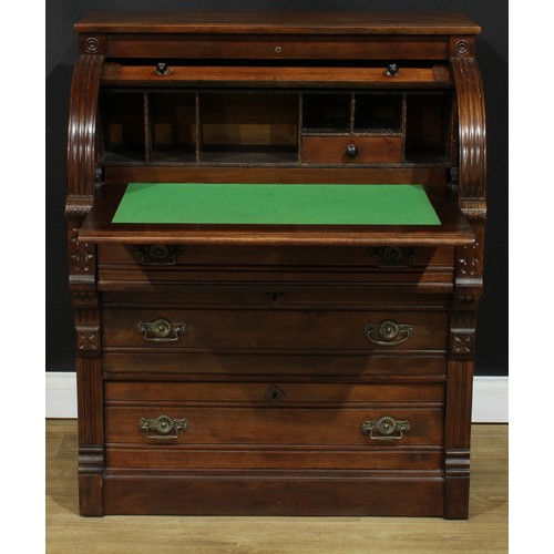 103 - A 19th century walnut cylinder desk, possibly American, 106cm high, 87cm wide, 56cm deep, c.1870