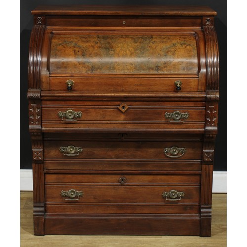 103 - A 19th century walnut cylinder desk, possibly American, 106cm high, 87cm wide, 56cm deep, c.1870