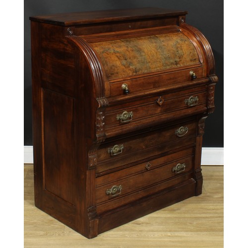 103 - A 19th century walnut cylinder desk, possibly American, 106cm high, 87cm wide, 56cm deep, c.1870