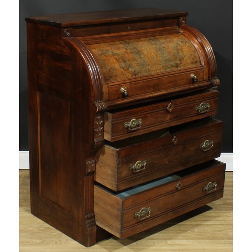 103 - A 19th century walnut cylinder desk, possibly American, 106cm high, 87cm wide, 56cm deep, c.1870