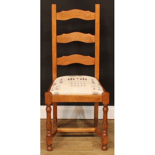 111 - Christopher Milner, Fine Woodcraft of Alfreton - a set of six oak ladderback dining chairs, 105cm hi... 