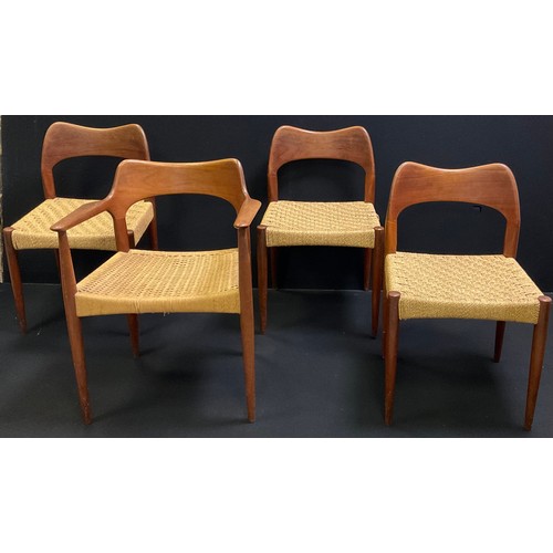 65 - Danish design - a set of four Mogens Koch teak dining chairs, comprising three chairs and a single c... 