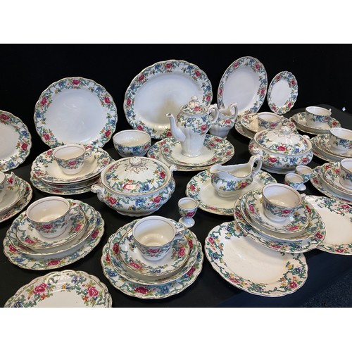 230 - Booths and Doulton Floradora pattern table service for eight, comprising plates, soup bowls, pair of... 