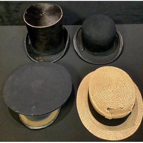 74 - A Victorian railway Station Master cap, embroidered in gold braid; a moleskin top hat, J. H. Millson... 