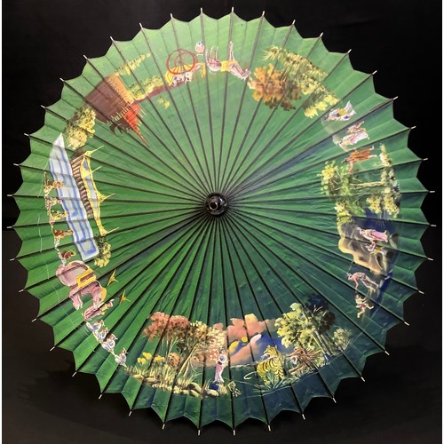 125 - An early 20th century Chinese paper umbrella, c.1920; others, painted textile umbrellas; late Victor... 