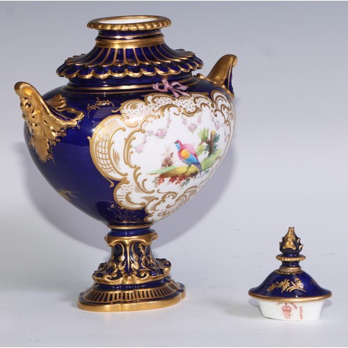 625A - A Royal Crown Derby two handled pedestal ovoid vase and cover, painted by Charles Harris, signed wit... 