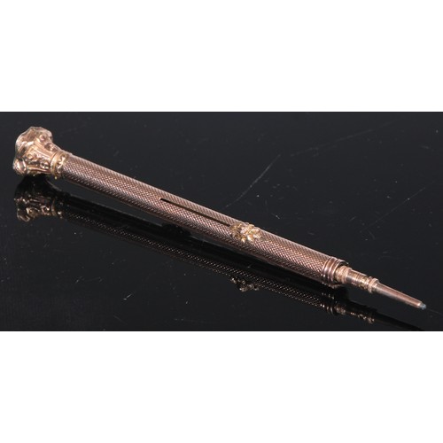 413A - A 19th century gold coloured metal combination propelling pen and pencil; a similar toothpick (2)