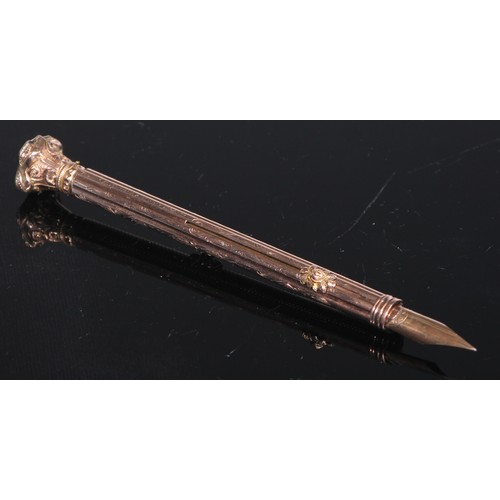 413A - A 19th century gold coloured metal combination propelling pen and pencil; a similar toothpick (2)