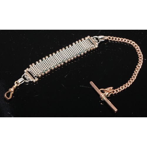 149A - A 9ct rose gold and white metal fancy link Albert chain or Albertina, 22cm long, 21g