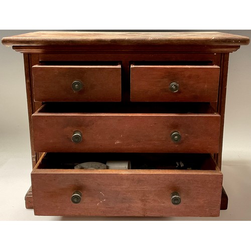 264 - Miniature Furniture - a mahogany chest, of two short and two long drawers, 31cm high, 38.5cm wide, 2... 