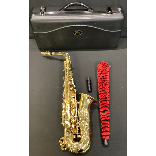 282 - A Volt Voggenreiter alto saxophone, hard carry case; with assorted conforming modern jazz and other ... 