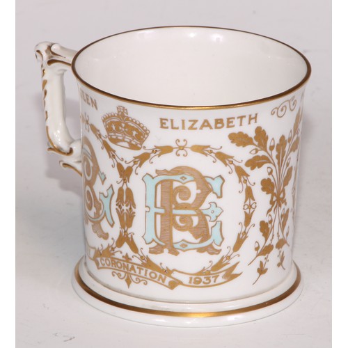 663A - A Royal Crown Derby commemorative mug, HM King George VI Coronation 1937; four Royal Crown Derby cof... 