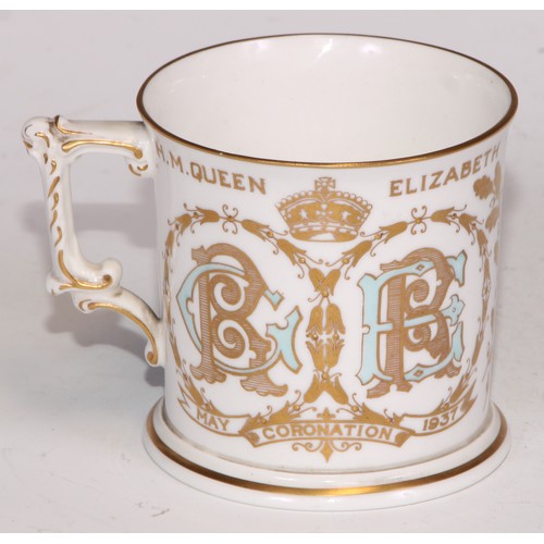 663A - A Royal Crown Derby commemorative mug, HM King George VI Coronation 1937; four Royal Crown Derby cof... 