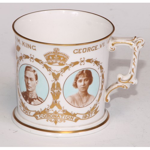 663A - A Royal Crown Derby commemorative mug, HM King George VI Coronation 1937; four Royal Crown Derby cof... 