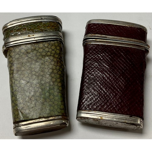 380 - A Georgian silver mounted lancet case; another, silver coloured metal and shagreen (2)