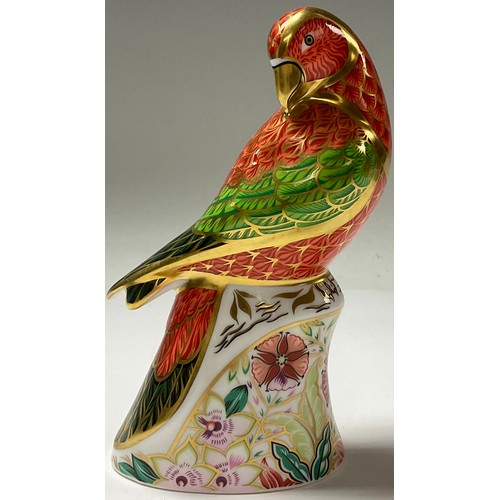 309 - A Royal Crown Derby paperweight, Lorikeet, special commission, limited edition 1,163/2,500, gold sto... 