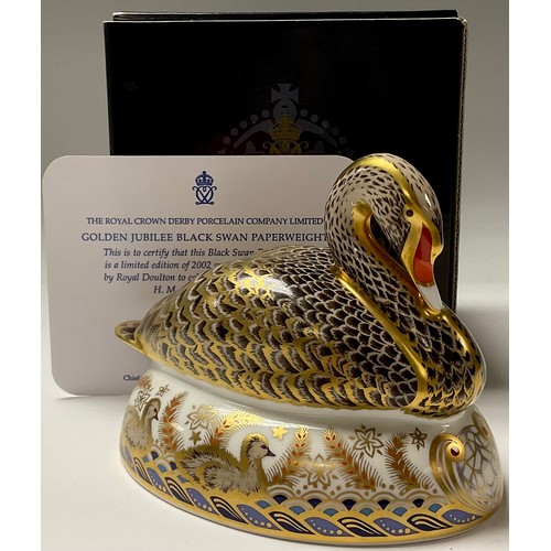 315 - A Royal Crown Derby paperweight, Golden Jubilee Black Swan, Royal Doulton special commission, limite... 