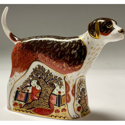 317 - A Royal Crown Derby paperweight, Foxhound, Sinclairs gold signature pre-release, limited edition 235... 