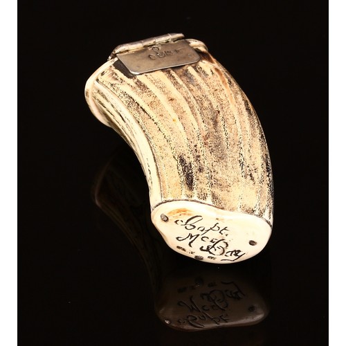 380A - A 'George III' style silver-mounted Scottish 'antler' snuff mull, erroneous date of 1820 to the cove... 