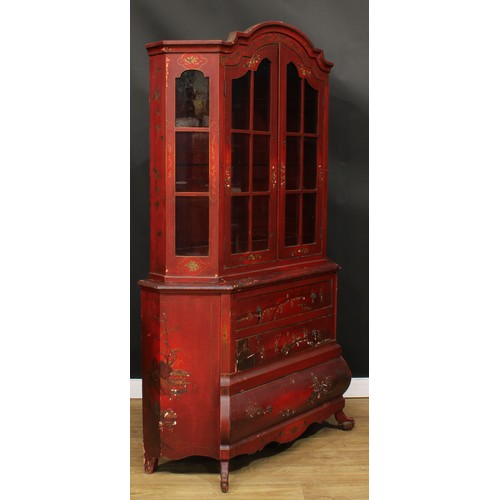 201 - A chinoiserie decorated library bookcase or display cabinet, in the 18th century Chinese export red ... 