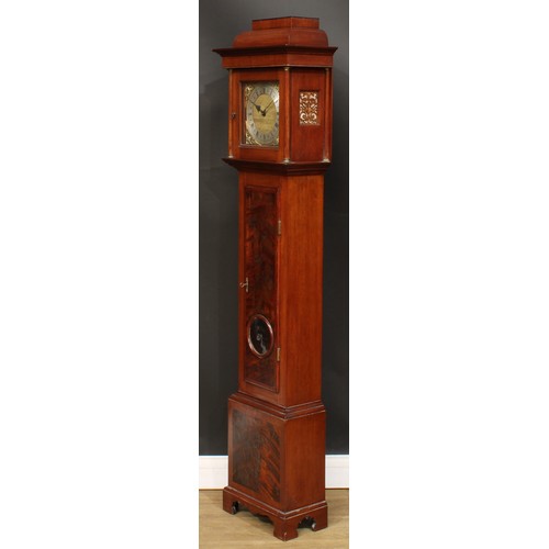 211 - A George III style mahogany caddy top shortcase hall clock or dwarf longcase clock, 163cm high, 38.5... 