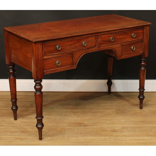 212A - A Victorian mahogany writing table, crossbanded top above an arrangement of four cockbeaded drawers,... 