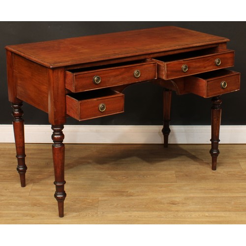 212A - A Victorian mahogany writing table, crossbanded top above an arrangement of four cockbeaded drawers,... 