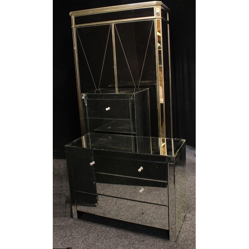 727 - A contemporary mirrored single wardrobe, 209cm high, 112cm wide, 58cm deep; a contemporary mirrored ... 