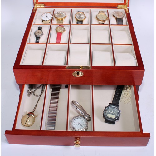 102 - Watches - Rotary, Sekonda, etc, all in a watch display box, fifteen cushion top above four section b... 