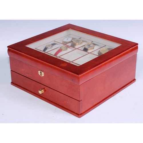 102 - Watches - Rotary, Sekonda, etc, all in a watch display box, fifteen cushion top above four section b... 