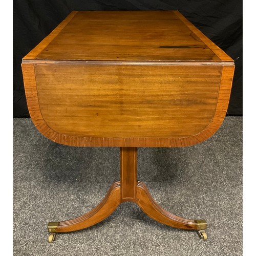 16 - A late 19th century regency style mahogany sofa table, rectangular top, with D-shaped drop ends, pai... 