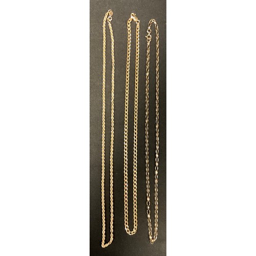 356 - A 9ct gold flat curb link necklace, 48cm long, other rope twist etc, 16.6g gross (3)