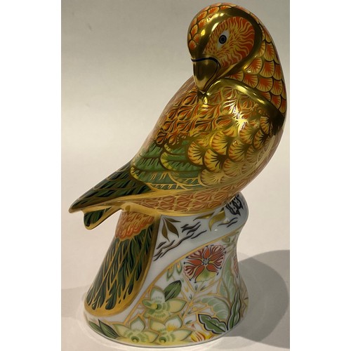 2 - A Royal Crown Derby paperweight, Sun Parakeet, gold stopper, printed mark