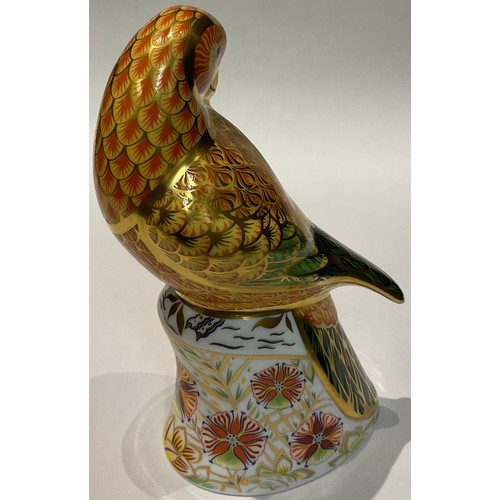 2 - A Royal Crown Derby paperweight, Sun Parakeet, gold stopper, printed mark