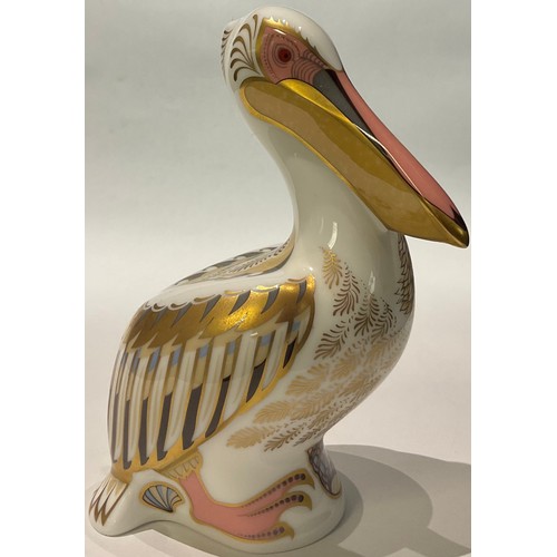 5 - A Royal Crown Derby paperweight, White Pelican, limited edition 618/5,000, gold stopper, signed in g... 