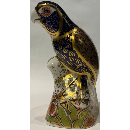 9 - A Royal Crown Derby paperweight, Bronze Winged Parrot, gold stopper, printed mark