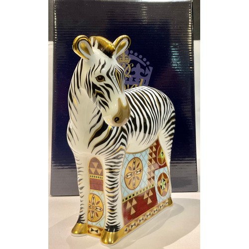 10 - A Royal Crown Derby paperweight, Zebra, gold stopper, printed mark, boxed