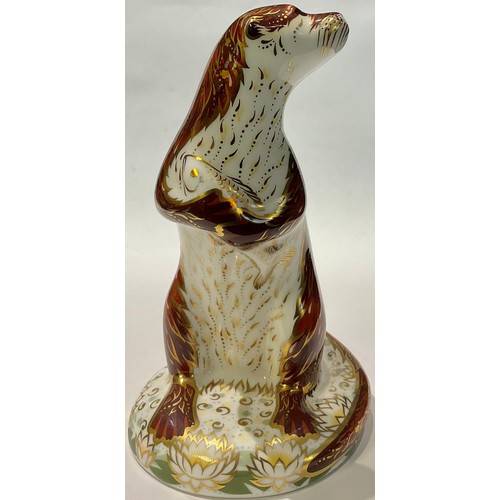 15 - A Royal Crown Derby paperweight, Playful Otter, gold stopper, printed mark, boxed