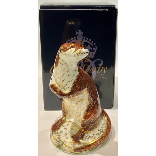 15 - A Royal Crown Derby paperweight, Playful Otter, gold stopper, printed mark, boxed