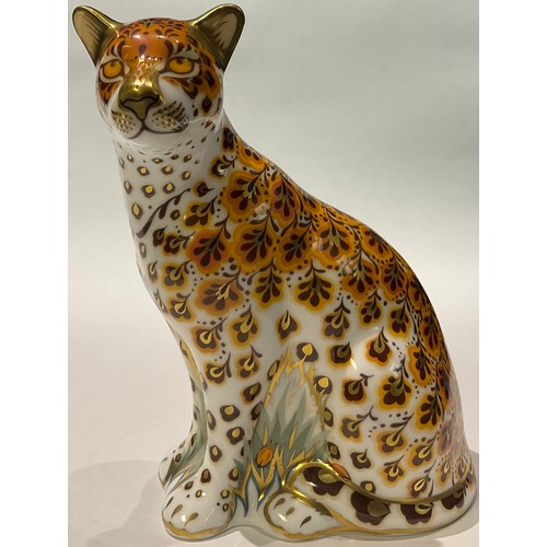 24 - A Royal Crown Derby paperweight, Leopardess, gold stopper, printed mark, boxed