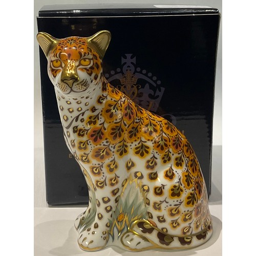 24 - A Royal Crown Derby paperweight, Leopardess, gold stopper, printed mark, boxed