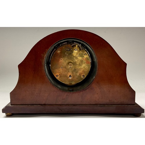 27 - An Edwardian mahogany inlaid mantel clock, 25cm wide