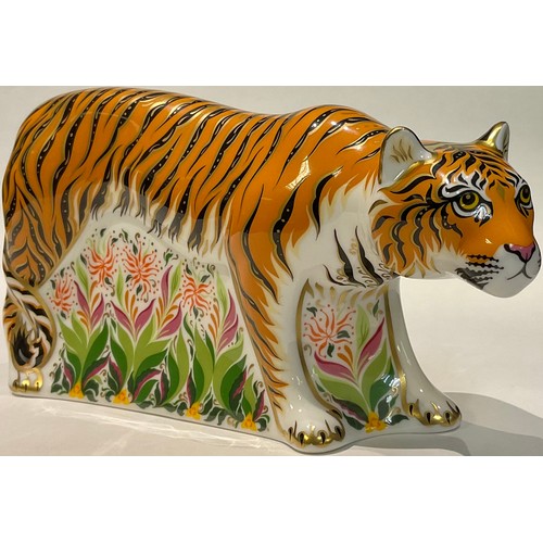 42 - A Royal Crown Derby paperweight, Sumatran Tigress, gold stopper, printed mark, boxed