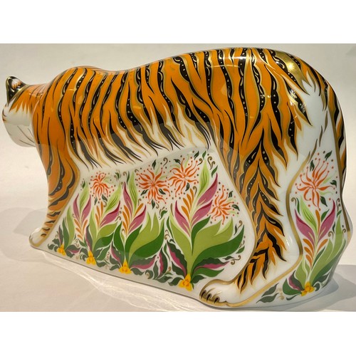 42 - A Royal Crown Derby paperweight, Sumatran Tigress, gold stopper, printed mark, boxed