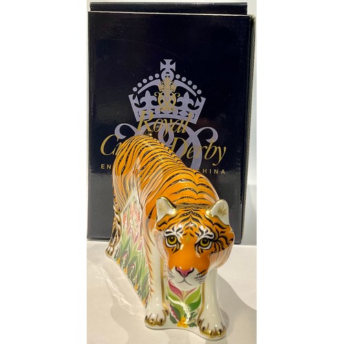 42 - A Royal Crown Derby paperweight, Sumatran Tigress, gold stopper, printed mark, boxed