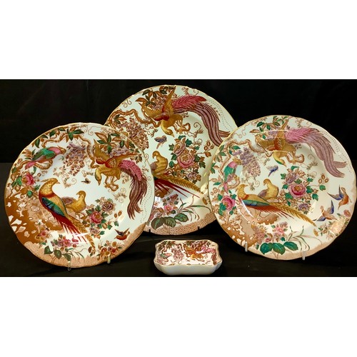 45 - A Royal Crown Derby 2451 pattern sucrier and cover, second quality; a pair of 1128 pattern salt and ... 