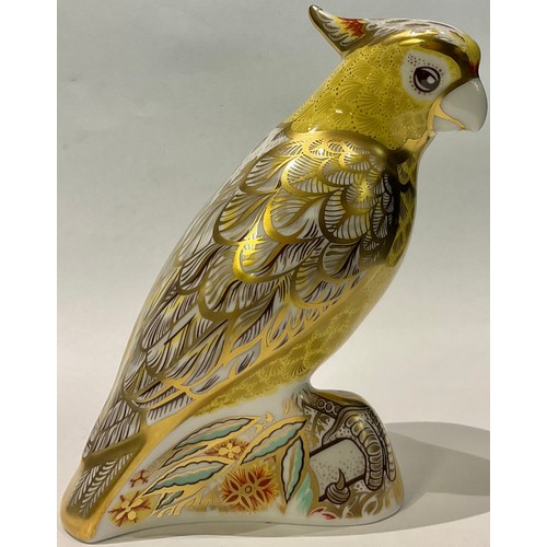 50 - A Royal Crown Derby paperweight, Citron Cockatoo, gold stopper, printed mark, boxed