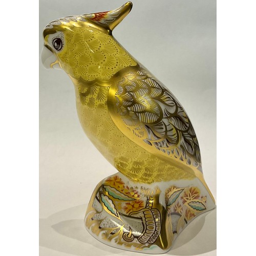 50 - A Royal Crown Derby paperweight, Citron Cockatoo, gold stopper, printed mark, boxed