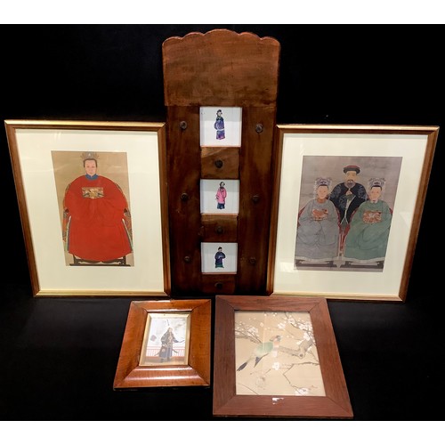 66 - Asian Art - Japanese warrior, Victorian frame; three rice paper pictures, framed as one; others (5)